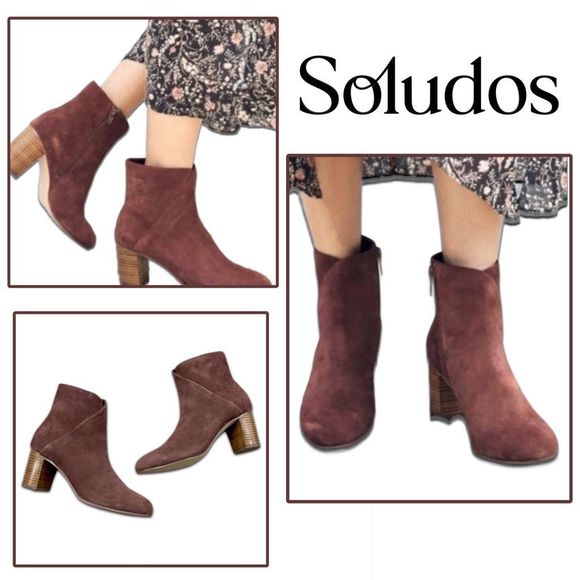 Soludos Midheel Venetian Suede Ankle Bootie in Mahogany - Picture 1 of 14